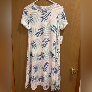 NWT LuLaRoe Jessie Swing Dress Leaf Print Pink, Blue, Green Pockets Small